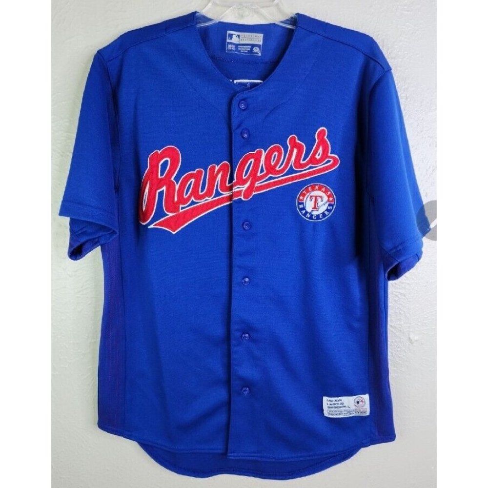 True Fan MLB Genuine Merch Mens Medium Jersey #10 Young Texas Rangers Blue